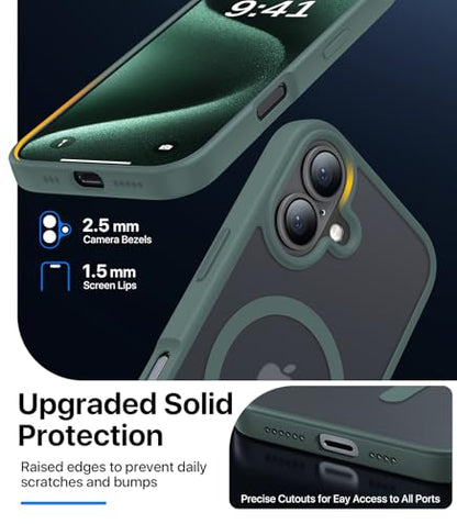 CAHEJILU Magnetic for iPhone 16 Case,[Compatible with MagSafe][Military Grade Drop Protection] Anti-Fingerprint Translucent Matte Shockproof Protective Case for iPhone 16 Phone Case 6.1",Night Green - color: A7-Night Green