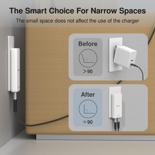 UltraSlim 70W GaN II Dual USB-C PD Wall Charger - Compact Flat Plug Adapter with Foldable Design, Intelligent Power Allocation & Fast Charging for Laptops & Phones - White - color: White