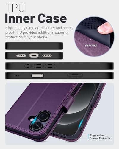 OCASE for iPhone 17 Wallet Case, Card Holder, Dark Purple | RFID Blocking, Kickstand, Magnetic Closure, PU Leather Flip Folio, Shockproof TPU Shell, Protective Phone Cover (6.3") 2025 - color: Dark Purple
