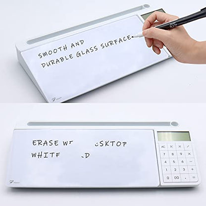 TOWON Glass Desk Whiteboard with Calculator 18x6 in, Desk Organizer, White - color: Cal White