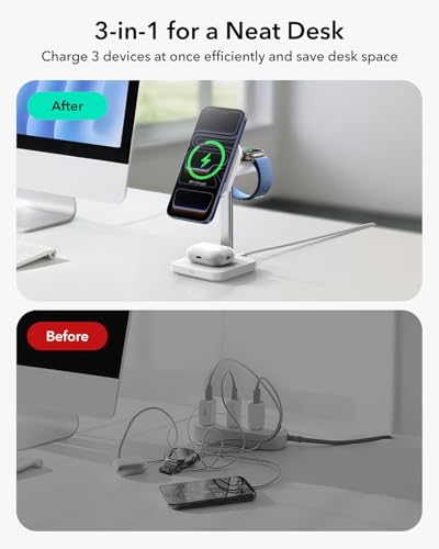 ESR 3 in 1 Charging Station, Qi2.2 25W MagSafe Charger Stand w/Cryoboost - color: White