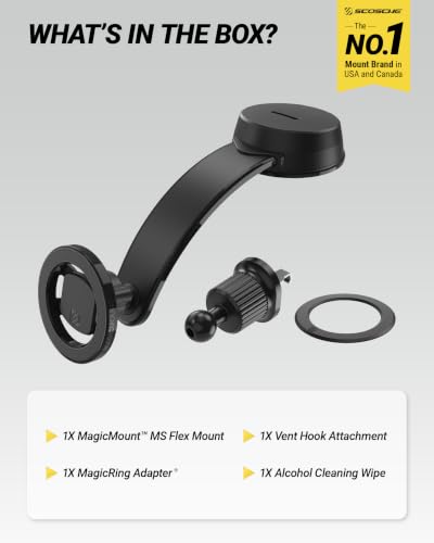 Scosche MagicMount MS Flex MagSafe Phone Holder for Car, Magnetic Phone Mount with StickGrip Suction Cup for Dashboard & Windshield, Includes Vent Clip for Vent Mount, Compatible with iPhone & Android