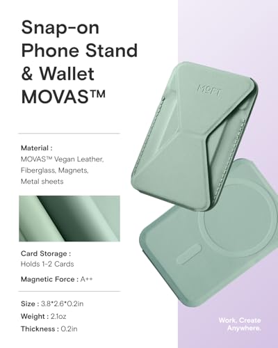 MOFT Magnetic Wallet Stand Compatible with iPhone 18/17/16/15/14/13 Series, Angle Adjustment Magsafe Compatible MOVAS Phone Stand - color: Seafoam, size: Standard