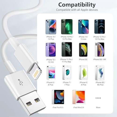 Apple Original Cable [Apple MFi Certified] Lightning to USB Cable Compatible iPhone 13/12/11 Pro Max/XS MAX/XR/XS/X/8/7/Plus/6S iPad AirPods,iPod Touch (1M/3.3FT) Original Certified - White - color: 1 Pack | 3.3FT