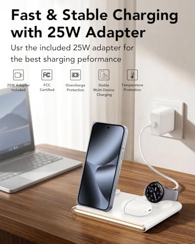 3 in 1 Foldable Wireless Fast Charging Station for Google Pixel Watch 5/4 - color: Light White