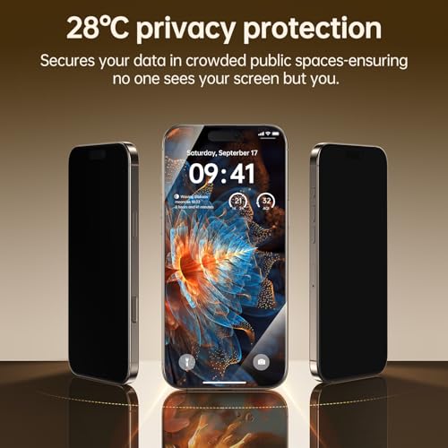 2-Pack for iPhone 16 Pro Privacy Screen Protector Easy to Install,Anti-spy Auto-Dust Removal Military Grade Protection Bubble-Free Full Coverage Case Friendly 9H+ Tempered Glass
