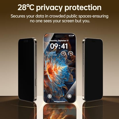 2-Pack for iPhone 16 Pro Privacy Screen Protector Easy to Install,Anti-spy Auto-Dust Removal Military Grade Protection Bubble-Free Full Coverage Case Friendly 9H+ Tempered Glass