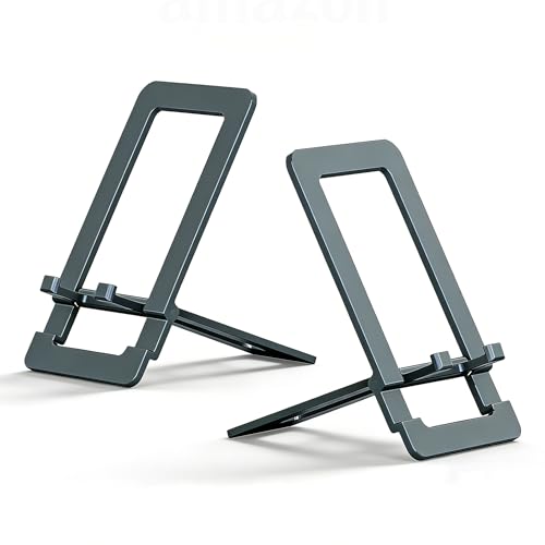 Fold-Flat Cell Phone Stand 2-Pack,Portable Non-slip,Aluminum,Easy to Carry - color: Grey, size: 12CM