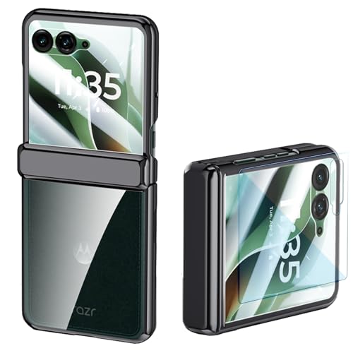for Motorola Razr Ultra 2025/2026 Clear Case with Screen Protector & Hinge Protection, Transparent Electroplated Frame Slim Anti-Yellowing Shockproof Cover for Motorola Razr Ultra 2025/2026 (Black) - color: Black
