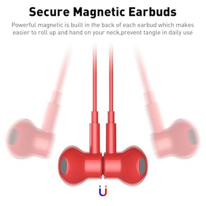 USB C Headphones Magnetic Wired Earbuds with Mic for Apple/Samsung Android - color: Red