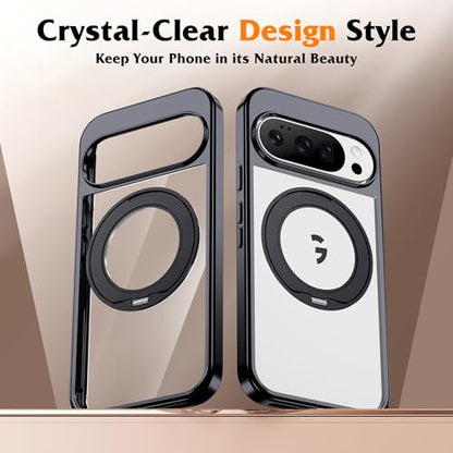 Compatible with Clear Google Pixel 10 Pro XL Case & Google Pixel 9 Pro XL Case 6.8'' with 360° Magnetic Ring Stand [Plating Phone Cases],Black - color: Black, size: Pixel 9 Pro XL & Pixel 10 Pro XL