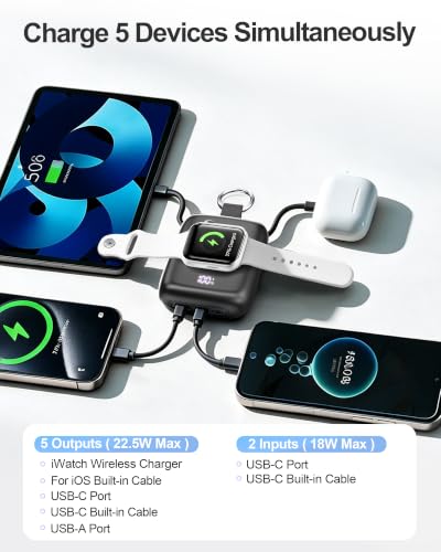 Portable Charger 3 in 1, Smaller 10000mAh Built-in Cables 22.5W Power Bank - color: Black