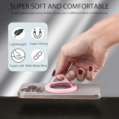 Magnetic Silicone Phone Grip,Comfy Finger Loop Grip Phone Holder,Strong Grip,Comfortable,Easy to Install and Remove,Compatible with Magsafe for iPhone 16/15/14/13/12 Series (Lady Pink) - color: Lady Pink