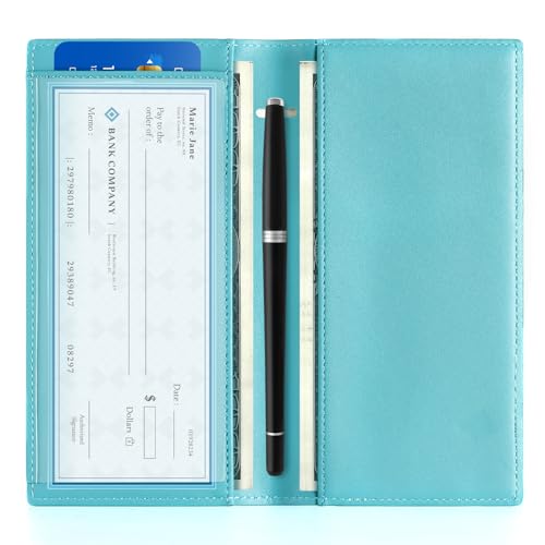 CoBak Checkbook Cover for Women & Men - PU Leather Case with RFID Blocking | Classic Design Check Book Holder for Personal and Business - color: Green Marble