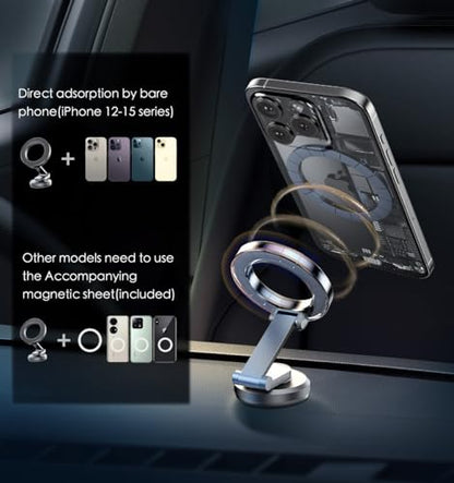 JUHOO Upgrade Phone Holder for car Magnetic rotatable and Retractable car Phone Holder Mount Dashboard Mount Fit for iPhone 15 14 13 12 Pro Max Plus Mini & All Smartphone - color: Gray