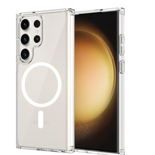 for Samsung Galaxy S23 Ultra Case Magnetic, [Compatible with Magsafe] 6.8 Inches Heavy Duty Protection Wireless Charging Lightweight Shockproof Anti-Slip Transparent Protective Phone Cover, Clear - color: Clear Magnetic