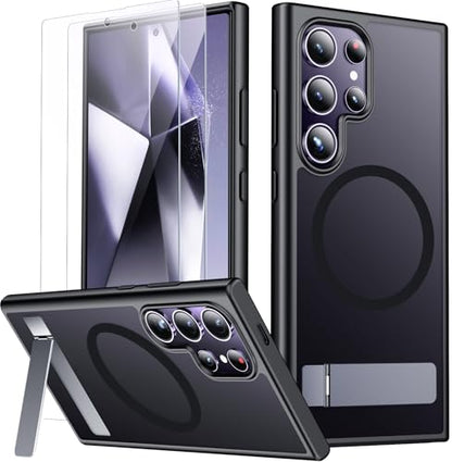 SPIDERCASE Samsung Galaxy S24 Ultra Case with Invisible Kickstand, Magnetic, Shockproof, Slim, Black - color: Black