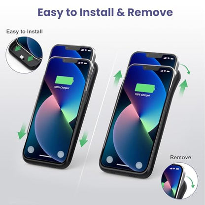 Battery Case for iPhone 13/13 Pro/14, [2025 Upgraded] 7500mAh Slim Portable Smart Charging Case Rechargeable Protective Extended Charging Cover for iPhone 13/13 Pro/14 Battery Pack (6.1 Inch), Black