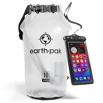Earth Pak Waterproof Dry Bag - Roll Top Waterproof Backpack Sack Keeps Gear Dry for Kayak with Waterproof Phone Case - color: Clear, size: 10L