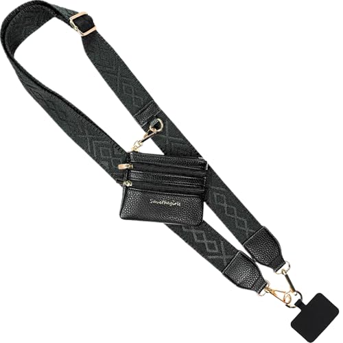 Save the Girls Clip & Go Phone Lanyard with Wallet Pouch, Classic Black - color: Black