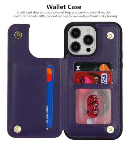 iCoverCase Compatible with iPhone 13 Pro Case with Card Holder, Wallet Phone Case for Women Men RFID Blocking PU Leather Protective Case 6.1 Inch (Dark Purple) - color: Dark Purple