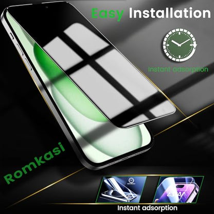 Romkasi 4 Pack Privacy Screen Protector for iPhone 15 6.1 Inch with 4 Pack Camera Lens Protector, Anti Spy Tempered Glass Film, Anti-Scratch, Touch Sensitive, Case Friendly - color: iPhone 15