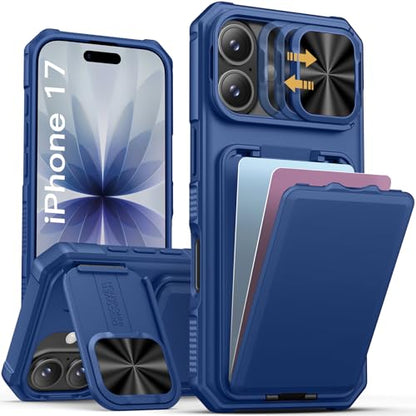 SSLOTSCASE for iPhone 17 Case with Stand & Credit Card Holder, Blue - color: Blue, size: Iphone 17
