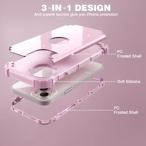 IDweel for iPhone 15 Case with Screen Protector,Luxury 3 in 1 Shockproof Slim Fit Hybrid Heavy Duty Protection Glitter Hard PC Cover Soft Silicone Sturdy Bumper Full Body Case,Glitter Pink - color: Glitter Pink