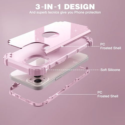 IDweel for iPhone 15 Case with Screen Protector,Luxury 3 in 1 Shockproof Slim Fit Hybrid Heavy Duty Protection Glitter Hard PC Cover Soft Silicone Sturdy Bumper Full Body Case,Glitter Pink - color: Glitter Pink
