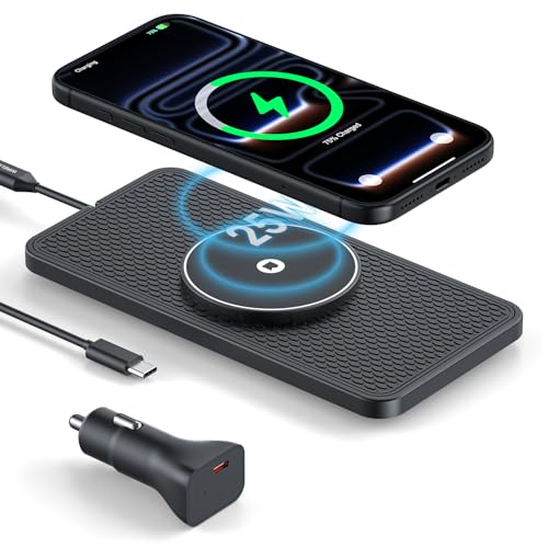 25W Magnetic Wireless Car Charger Pad, REESTECQI for MagSafe Car Charger with 45W USB-C Car Charger, Anti-Slip Wireless Charging Pad for Car Compatible with iPhone 18 17 16 15 14 13 12 (30CM Cable)