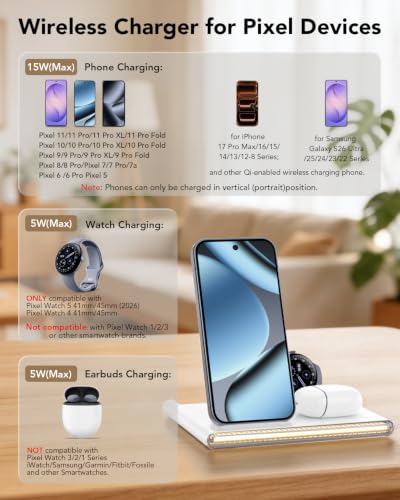 3 in 1 Wireless Foldable Charging Station for Google Pixel Watch 5 4 - color: White