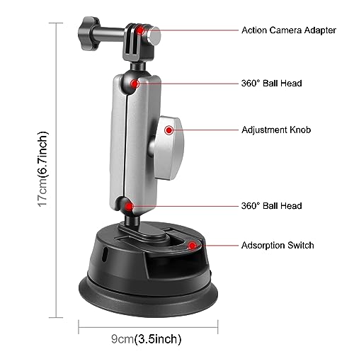 PULUZ Car Suction Cup Mount 360° Rotation Windshield & Window Camera Bracket for GoPro Hero 11 10 9 8 7 Insta360 X3 DJI Action Camera Accessories with Phone Holder with 1/4 Thread