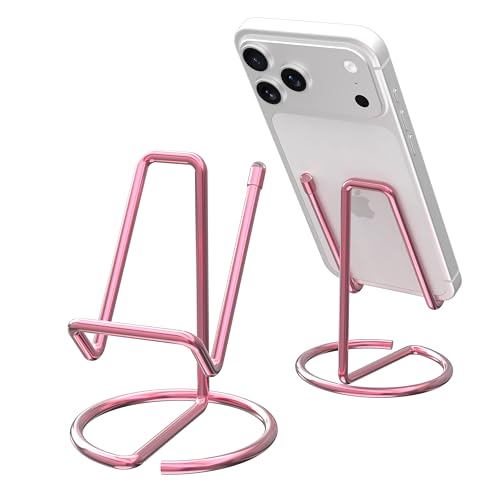 Metal Cell Phone Stand for Desk, Cute One-Piece Phone Holder, Stable Desktop Display Dock for iPhone, iPad, Samsung, Tablets & All Mobile Phones, Pink - color: Pink