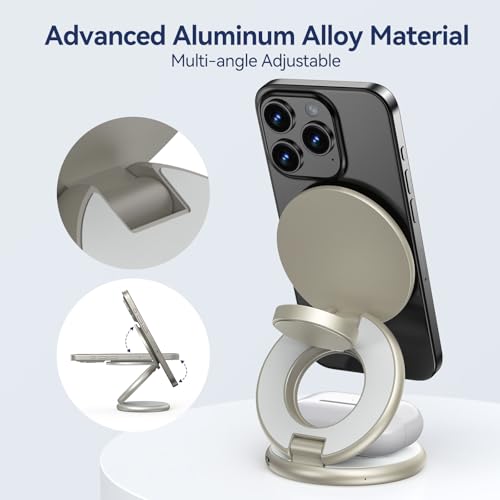 KU XIU X63 Natural Titanium 3 in 1 Charging Station for Apple, Aluminum Alloy Foldable Magnetic Wireless Charger, Travel Stand for iPhone 17/16/15/14/13/12, Apple Watch & AirPod,with 20W Adapter - color: Natural Titanium