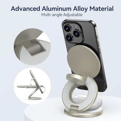 KU XIU X63 Natural Titanium 3 in 1 Charging Station for Apple, Aluminum Alloy Foldable Magnetic Wireless Charger, Travel Stand for iPhone 17/16/15/14/13/12, Apple Watch & AirPod,with 20W Adapter - color: Natural Titanium
