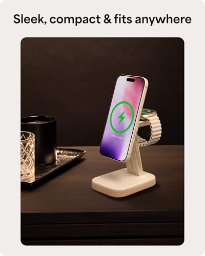 Mophie 2-in-1 Wireless Charging Stand - Qi2-Certified, MagSafe Charger for iPhone & Apple Watch – Fast Charging Station with Adjustable Phone Stand & Cable Management – Up to 15W Power - color: White, size: 2-in-1 iPhone/ Apple Watch Charging Stand