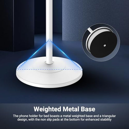 NEEWER Basics Phone Floor Stand with Horizontal Extension Arm, Adjustable Cell Phone Holder Clamp Mount Compatible with iPhone Samsung for Video Recording Bed Lying Down, Weighted Base, ST009 White