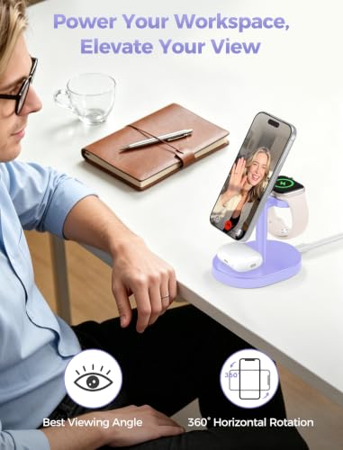 MagSafe Charger 3 in 1 Charging Station for iPhone Apple Watch AirPods - color: Purple, size: 15W