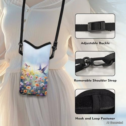 Neoprene Crossbody Phone Bag Small Shoulder Bag Lightweight Travel Bag with Removable Adjustable Strap for Cellphone, Keys, Lipstick, Power Bank 8 x 4 inch, Hummingbird Daisy Flower - color: Hummingbird Daisy Flower