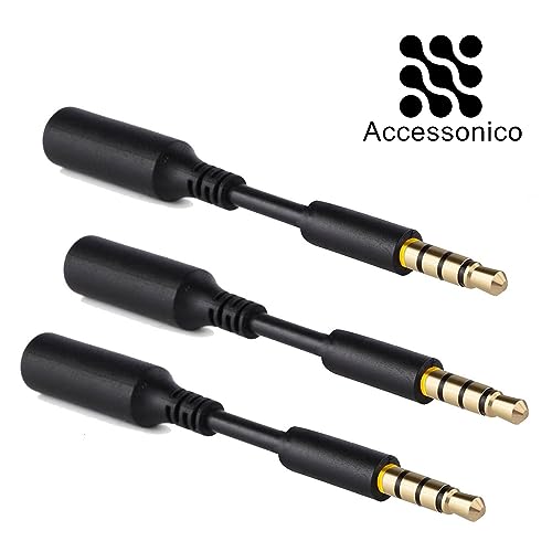 Accessonico 3 Pack Headset Audio Jack Extender, 3.5mm Headphone AUX Extension Adapter for Juice Pack, for Battery Charger Case, Power Case, for Smartphones, Tablets
