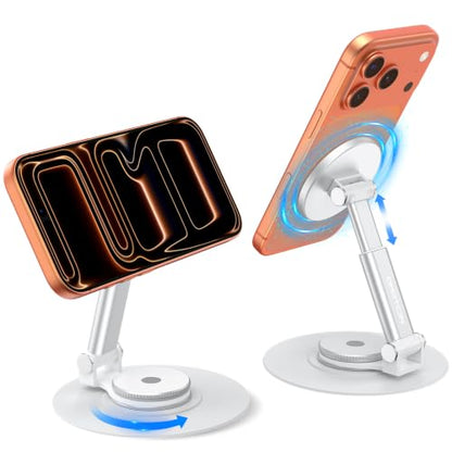 OMOTON MS05 [Height Adjustable] 360° Magnetic Phone Stand, Silver White - color: Silver White