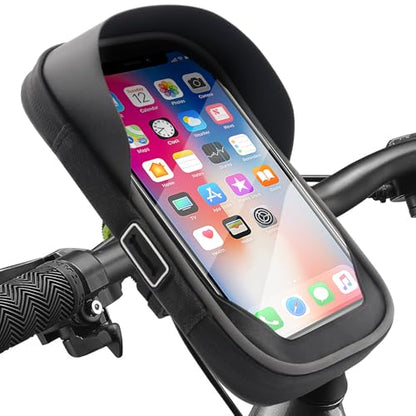 Bike Phone Handlebar Bag Holder Bike Phone Holder Waterproof Bike Bag with Sun-Visor Rain Cover, TPU Touch Screen, Handlebar Mount Bicycle Phone Front Frame Bag Bike Phone Mount for Bike - style: Handlebar Bag