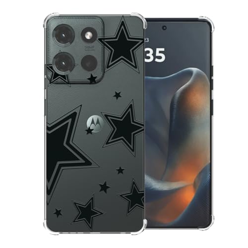 Star Pattern Clear TPU Case for Moto G 5G 2025 6.6 Inch - Flexible Transparent TPU Shockproof Anti-Fingerprint Soft Bumper Painted Phone Cover - color: Star Black