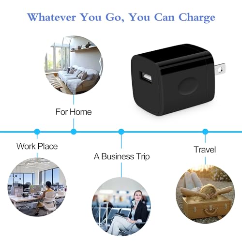 Single Port Charging Block, 1A/5V Black Wall Charger Box USB Charging Plug - color: all-black