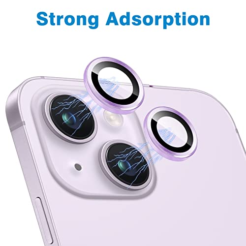 Compatible with iPhone 14 and 14 Plus Camera Lens Protector, Anti-Scratch Lens Cover 9H Tempered Glass Camera Screen Protector Shockproof Camera Ring for 14 and 14 Plus with 2 Lens - 2 Pcs - color: Purple