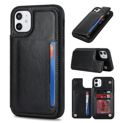iCoverCase Compatible with iPhone 11 Case with Card Holder, Wallet Phone Case for Women Men RFID Blocking PU Leather Protective Case 6.1 Inch (Black) - color: Black