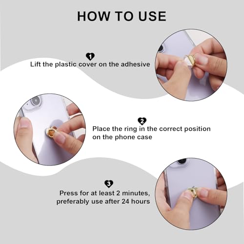 Gosknor 8pcs Heart Cell Phone Ring Holder, Cute Phone Charm Hooks Adhesive Smartphone Finger Ring Grip Sticky Metal Loop Stand for Cellphone Case Pad Tablet DIY Accessories (gold) - color: gold