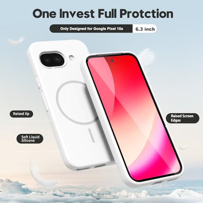 oakxco for Google Pixel 10A Case Silicone Mag Safe, Magnetic Slim Thin Phone Case Compatible with Magsafe, Women Girls Cute Girly Aesthetic Soft Rubber Gel Safecase with Camera Cover, White - color: White, size: Pixel 10A