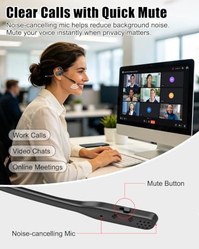 Wireless Headset with ENC Noise Cancelling Mic, Bluetooth V5.4 Headphones - color: Black