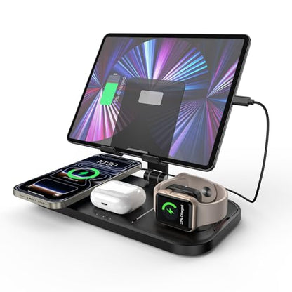 Wireless Charger 4 in 1 for Apple iPhone 17 Pro Max/16/15/14/13 Series, AirPods Pro 2, iPad Stand, Watch Charger for iWatch Series 10/9/8/7/6, Wireless Charging Station for Multiple Devices